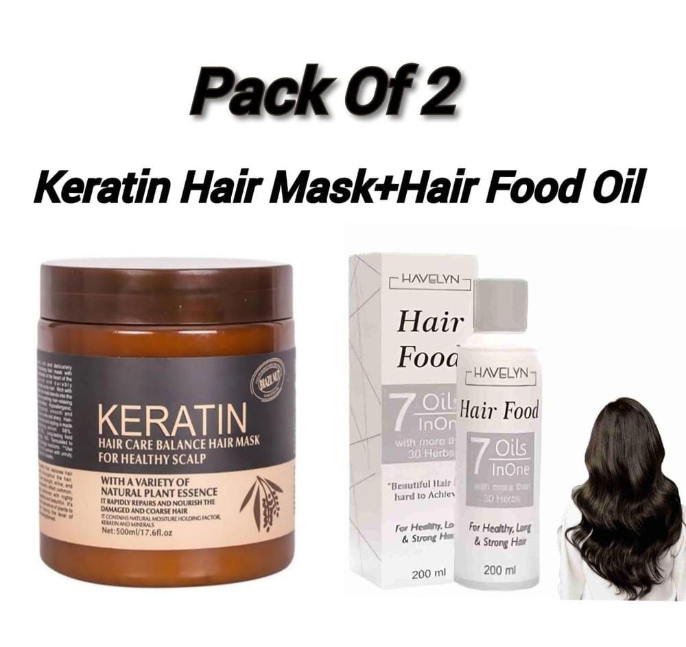 Buy 1 Get 1 Free Brazil Keratin Hair Mask+Hair Food Oil, Pack Of 2 Items