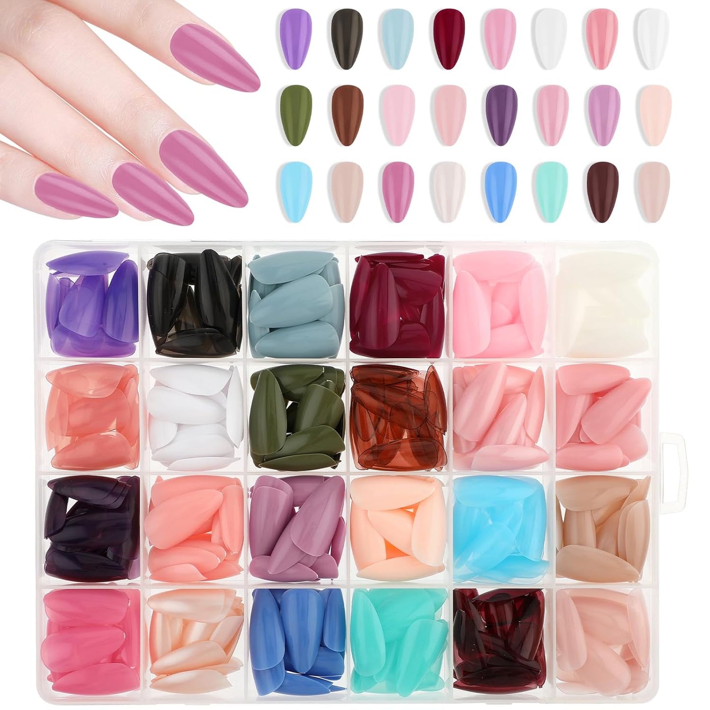 Artificial Nails Pack - 576 Nails with Glue & Stickers + Hair Extension