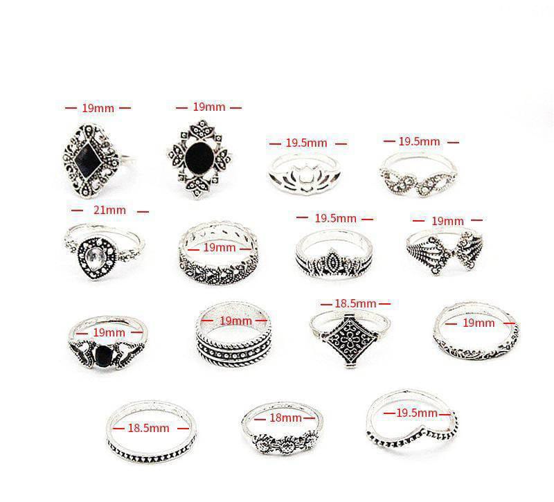 15 Pcs Trendy Rings Set For Girls – Stylish Silver Plated Alloy Rings